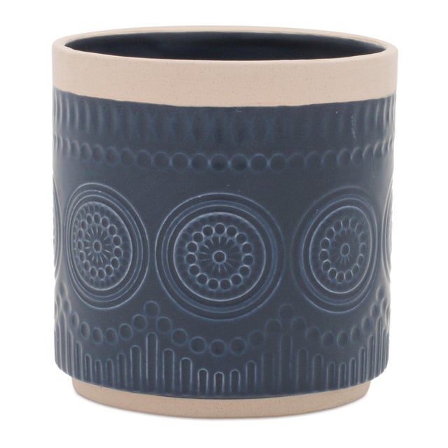 Contemporary Ceramic Mandala Pattern Planter (Set of 2) For Sale - Image 3 of 5
