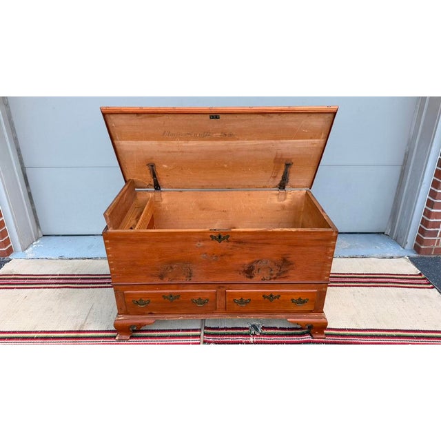 Antique Pennsylvania Two-Drawer Dower Chest, Lancaster County, Dated 1856 - "Elmina Stauffer" For Sale - Image 16 of 18
