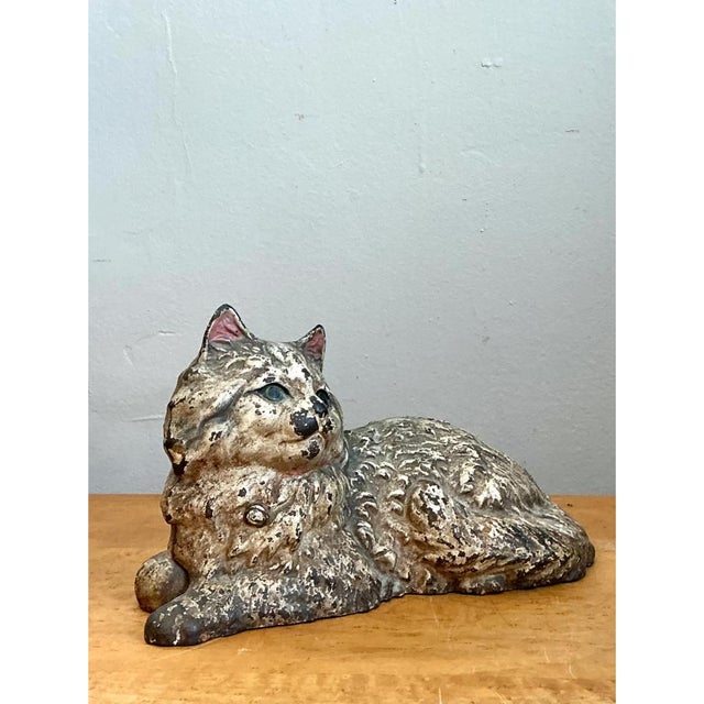 Mid-Century Modern Vintage Painted Metal Cat Doorstop For Sale - Image 3 of 12