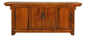 Qing Dynasty Elm Sideboard in Honey Lacquer with Four Doors and Brass Hardware