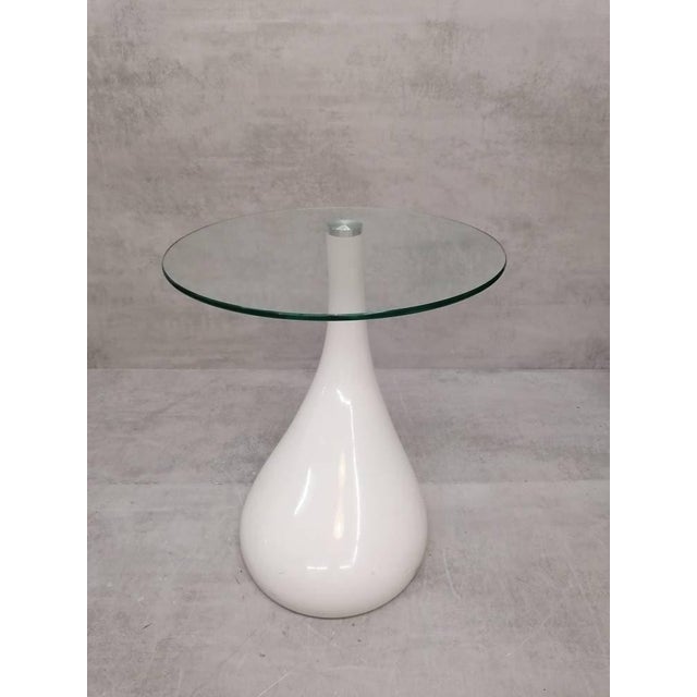Mid-Century Style Side Table in White and Glass For Sale - Image 4 of 11