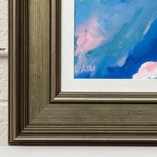 Pink Blue & White Abstract Art in a Bronze Frame by Contemporary British Artist 2025 For Sale - Image 17 of 17