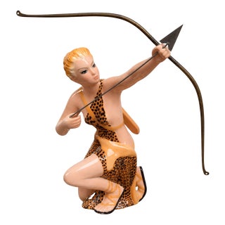 Italian Glazed Ceramic Diana Huntress Sculpture by Favaro and Cecchetto, 1950s For Sale