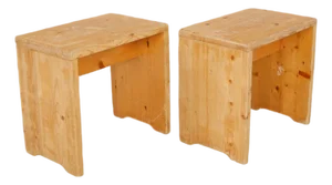 Charlotte Perriand for Les Arcs 1600, Attributed Pair of Carved Pine Stools, 1960s