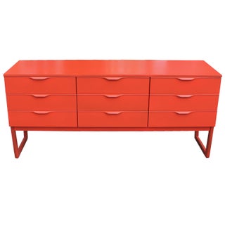 Orange Lacquered 9-Drawer Dresser For Sale