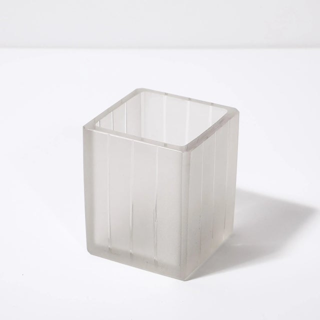 Art Deco Glass Rod & Frosted Square Glass Rod Cachepot For Sale - Image 14 of 18