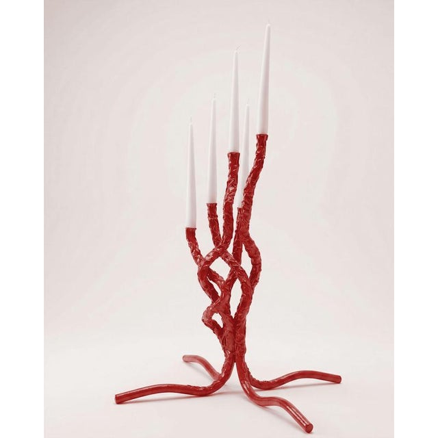 Stroma Sculptural Candelabra in Wrought Iron by Metalmorphosis Studio Dimensions: Ø 45 x H 30 cm. Materials: Forged Steel...