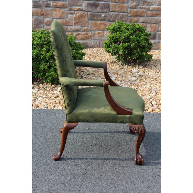 Wood Southwood Mahogany Library Chair With Green Silk Upholstery For Sale - Image 7 of 18
