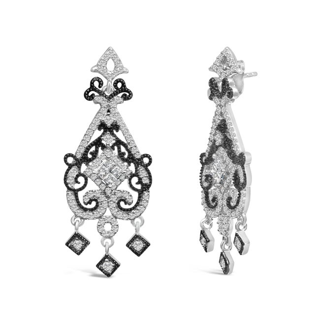 Immerse yourself in the opulence and mystery of these exquisite .925 sterling silver chandelier earrings, bathed in...