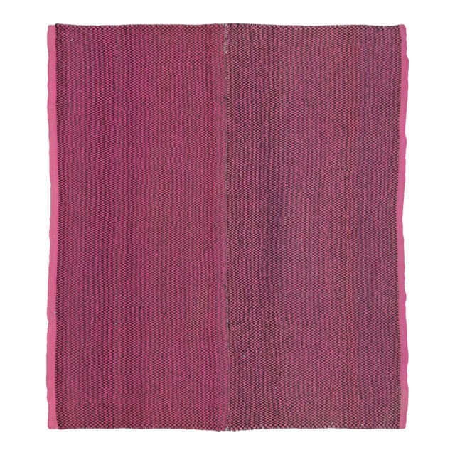 Vintage Frazada Kilim in Pink and Black Geometric Striped Pattern - Rug & Kilim For Sale