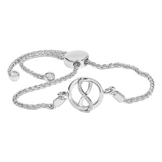 .925 Sterling Silver Diamond Accent Ribbon and Circle Bolo Adjustable Bracelet For Sale