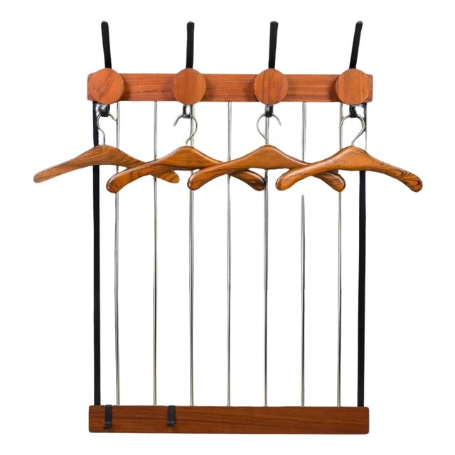 Mid-Century Modern Coat Rack in Black Steel and Teak, Germany, 1960s For Sale