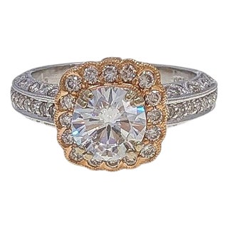 Rose & White Gold Pave Diamond Engagement Ring Cz Center, Size 7.75 For Sale