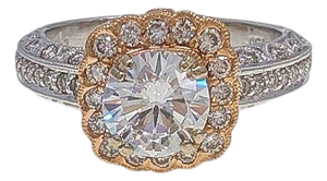 Rose & White Gold Pave Diamond Engagement Ring Cz Center, Size 7.75