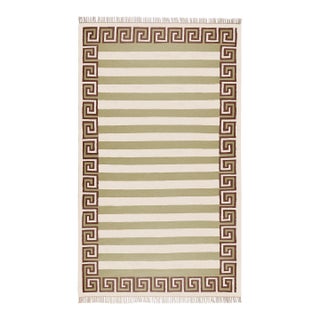 Part & Parcel Goods Wool Stripe Rug, 12' x 15', Sage, Chocolate and Eggshell For Sale