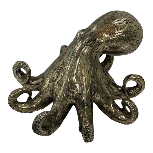 Cast Bronze Octopus Sculpture — Fluid Marine Form With Textural Patina For Sale