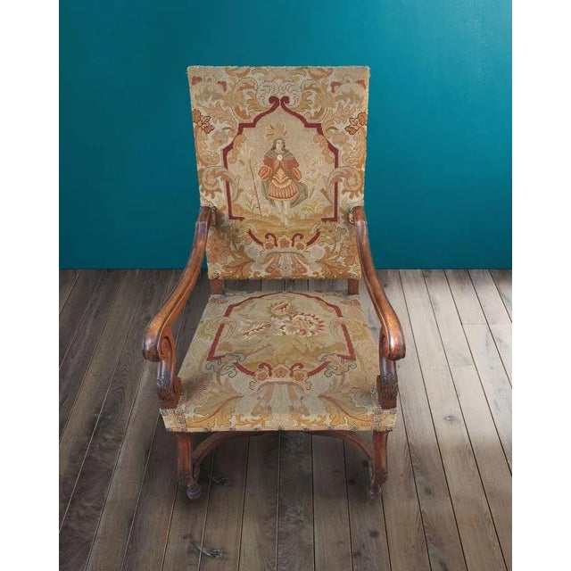 Antique Walnut Armchair with Tapestry Upholstery, 1820 For Sale - Image 4 of 4