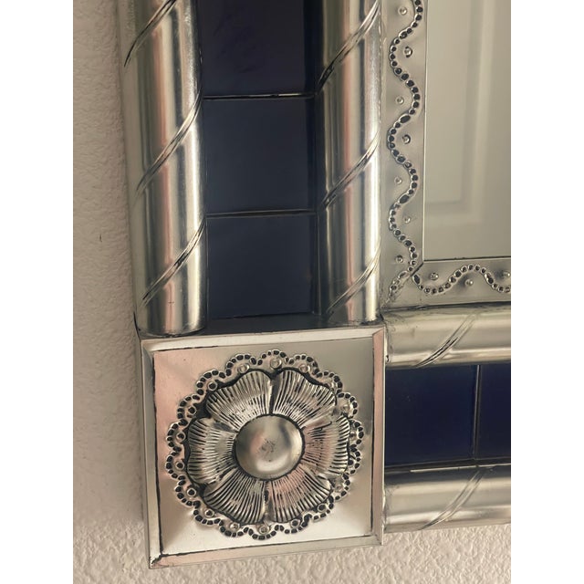 Metal Mexican Blue/Silver Mirror For Sale - Image 7 of 11