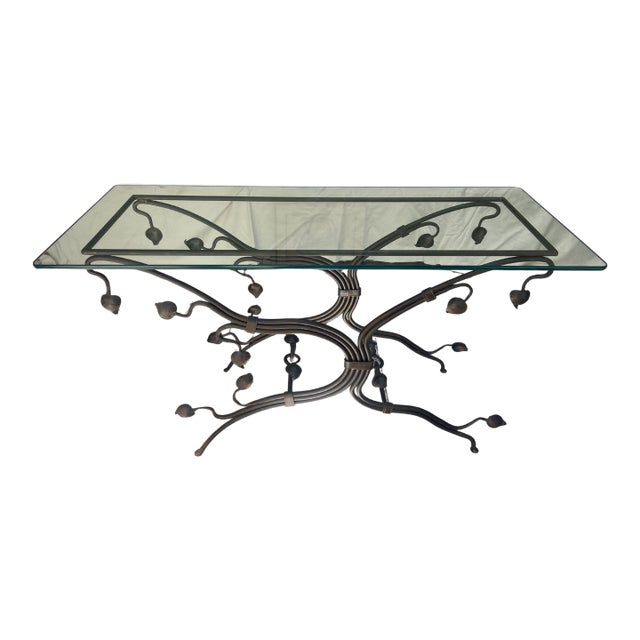1980s Wrought Iron and Glass Console Table For Sale