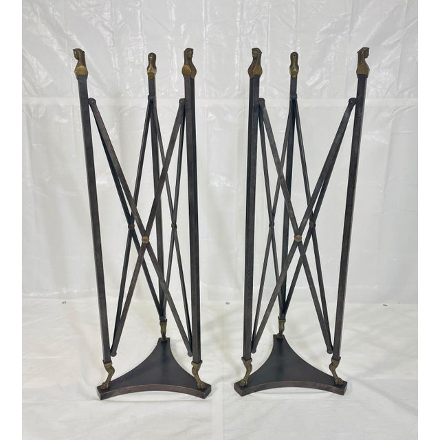 Exceptional pair of sculptural stands designed and manufactured in Italy in the 1970s by Marcello Mioni. Crafted in...
