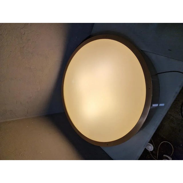 Metal Large Ceiling Light in Aluminum and Wood with Milky Acrylic Glass Lampshade, 1980s For Sale - Image 7 of 11