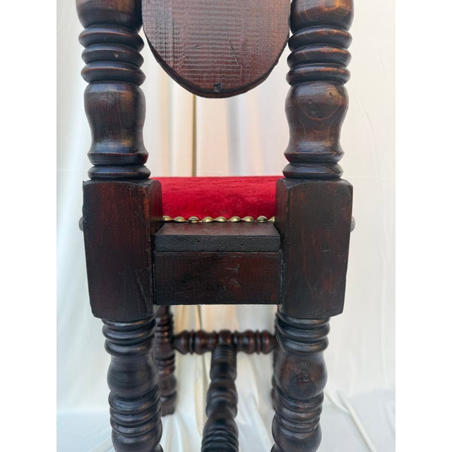 Antique Victorian Jacobean Revival High-Back Bobbin Turned Chair With Crimson Velvet For Sale - Image 11 of 13
