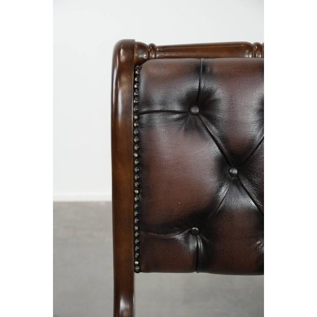 Wood English-Style Chesterfield Swivel Office Chair in Cowhide For Sale - Image 7 of 16