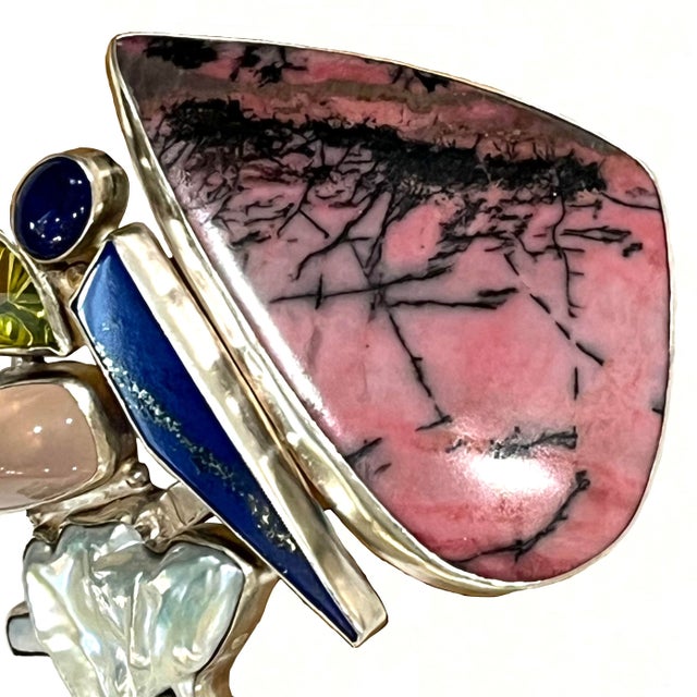 2010s Vintage Statement Brutalist Cuff - Sterling Silver - Semi-Precious Gems - Studio Greytak Montana For Sale - Image 5 of 14