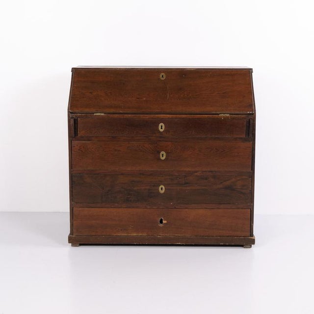 Antique Empire Oak Secretary Desk with Inlay and Brass Fittings, 1840s For Sale - Image 10 of 13
