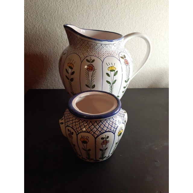 Ceramic Vintage Artist Signed Made in Portugal Pitcher & Vase Set- 2 Pieces For Sale - Image 7 of 8