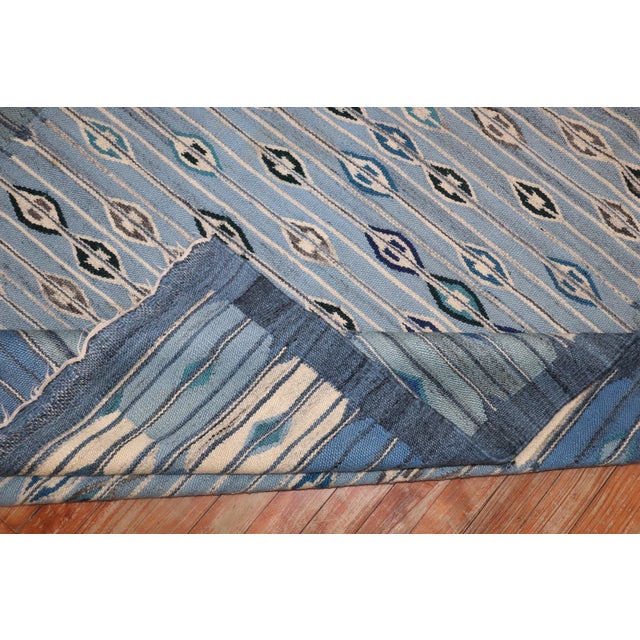Textile Vintage Zabihi Collection Abstract Blue Swedish Kilim - 4'10" x 6' For Sale - Image 7 of 12