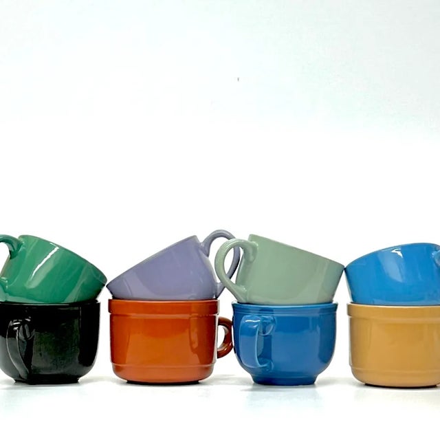 Mid-Century Modern Vintage Assorted Multi-Colored Medium Ceramic Soup Mugs, Group of 8 For Sale - Image 3 of 11