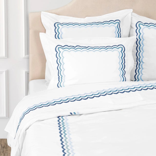 Contemporary Celerie Kemble + Hamburg House Blue Scallop King Duvet Set - 3 Pieces For Sale - Image 3 of 3