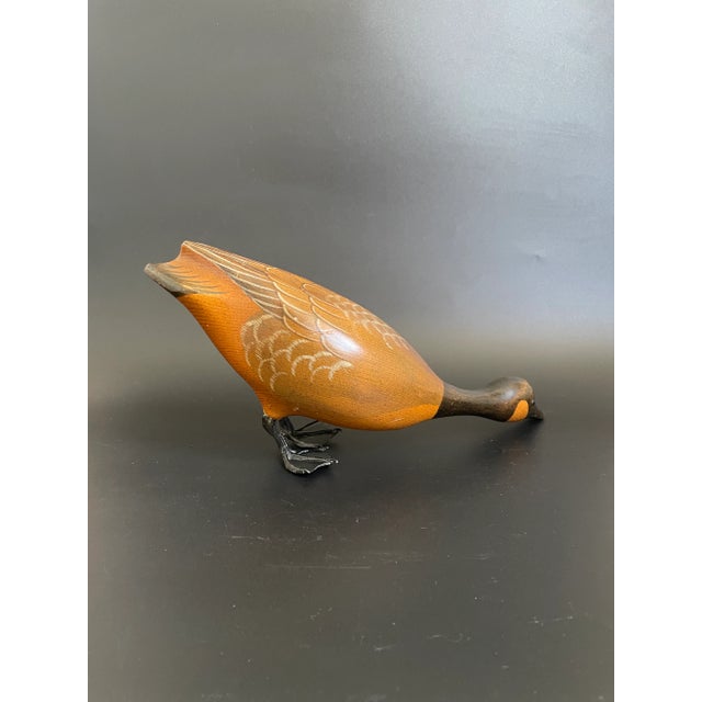 Late 20th Century Vintage Hand Carved & Painted Canada Goose in Drinking Position Wood Decoy For Sale - Image 5 of 12
