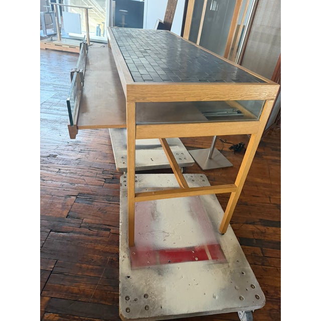 One‑of‑a‑Kind Burberry Commission Console Table – Leather, Stone, Glass & Wood Modern Showpiece For Sale In Chicago - Image 6 of 8