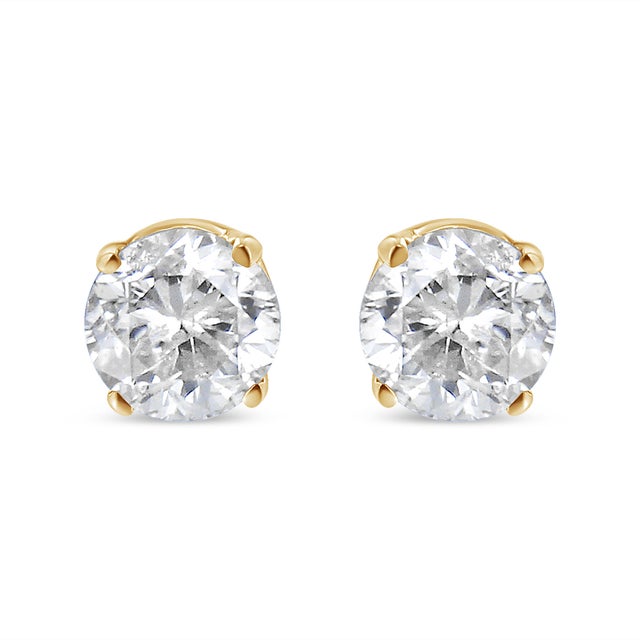 You can never go wrong with these classic 14k yellow gold stud earrings. Each earring features a 4 prong set round cut...