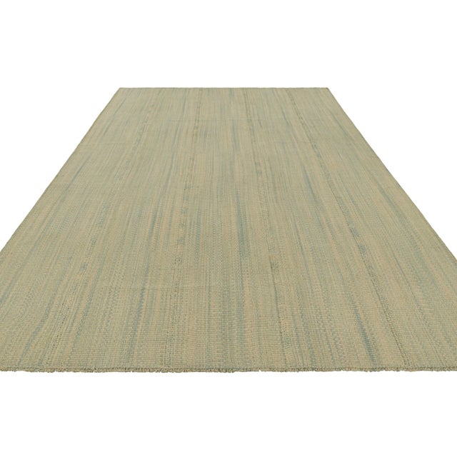 2010s Rug & Kilim’s Contemporary Kilim in Blue and Cream White Textural Stripes For Sale - Image 5 of 7