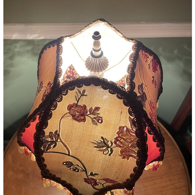 Vintage Victorian Table Lamp by Handley Industries & Lavish Lamps Beaded Fringe Shade For Sale In Philadelphia - Image 6 of 16