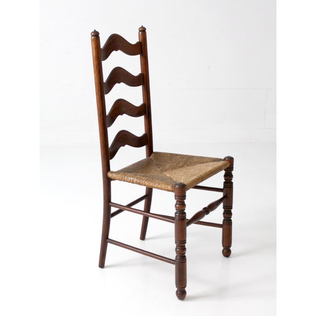 Wood Vintage French Provincial Rush Seat Ladderback Chair For Sale - Image 7 of 14