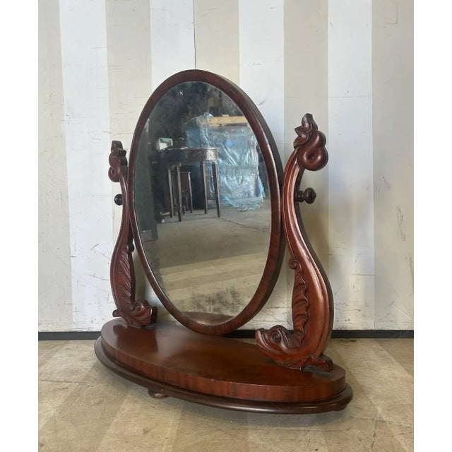19th Century American Empire Mahogany Dressing Mirror With Dolphins For Sale In Richmond - Image 6 of 7