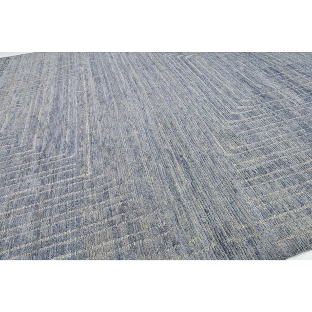 Hand-Knotted Slate Blue Moroccan Wool Rug Modern Geometric Maze Design 12x16 For Sale - Image 9 of 10