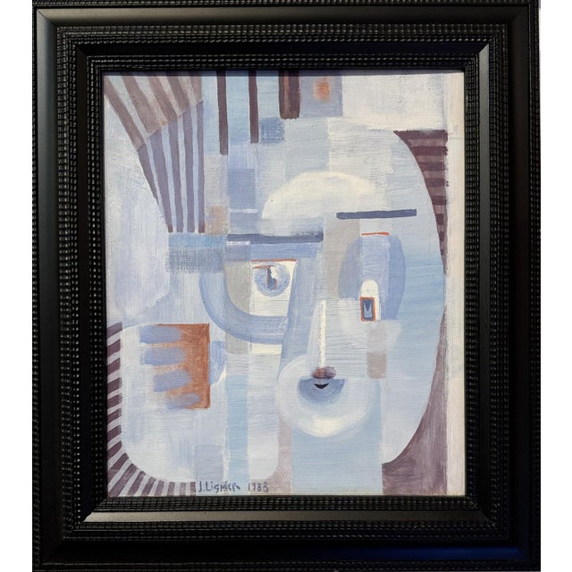 J. Lignier, Cubist Painting, Portrait, 1988, Oil on Panel For Sale - Image 4 of 6
