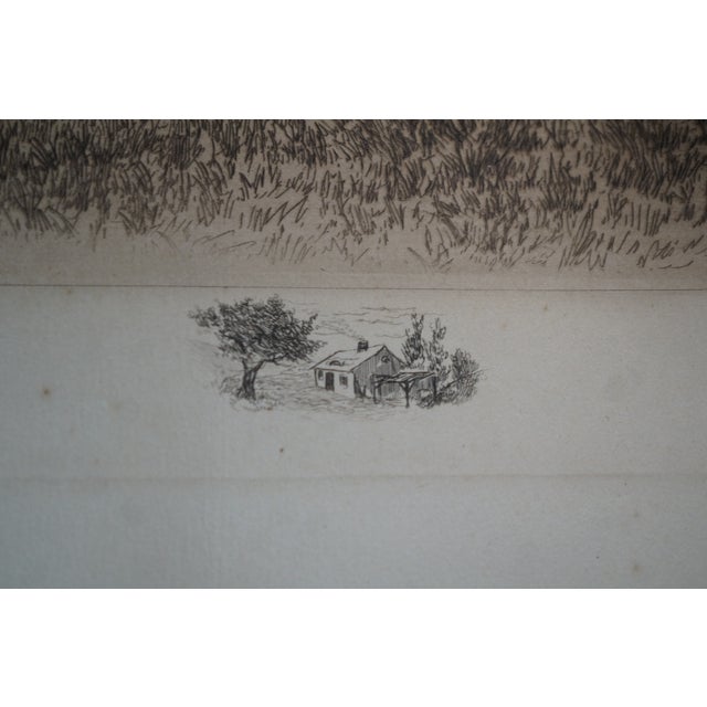 Late 19th Century Antique Thatched Cottage Country Farmhouse Panoramic Landscape Etching 28" For Sale - Image 5 of 11