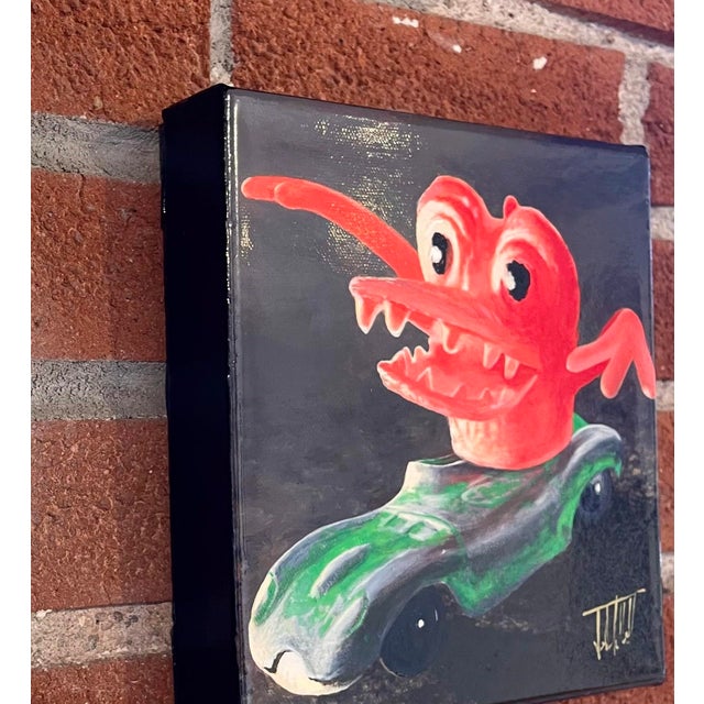 Contemporary Go by Josh Talbott | Acrylic on Canvas of a toy car with a monster head For Sale - Image 3 of 4