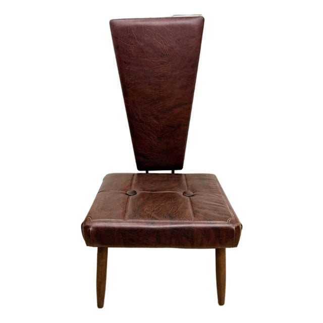 Vintage MCM Pearl Wick – Brown Faux Leather Valet Dressing Chair For Sale