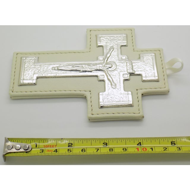 Vintage Italian Handmade Sterling Silver 925 Plated & Faux Leather Holy Cross Wall Decoration For Sale - Image 9 of 9