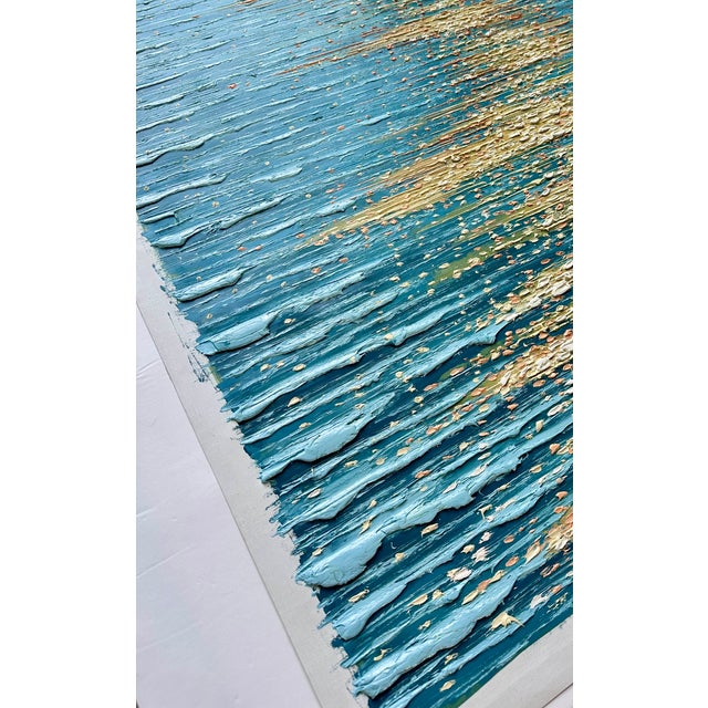 2020s Golden Hour Ocean Reflection | Original Textured Oil Painting — Unstretched, by Samuel H. (24" X 36") For Sale - Image 5 of 6