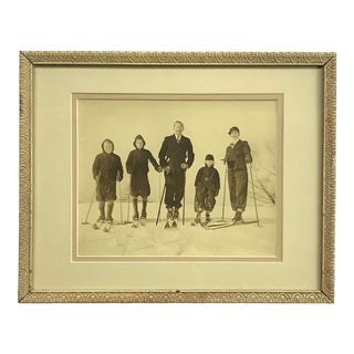 Circa 1930s/40s Skiing Family Black and White Photograph For Sale