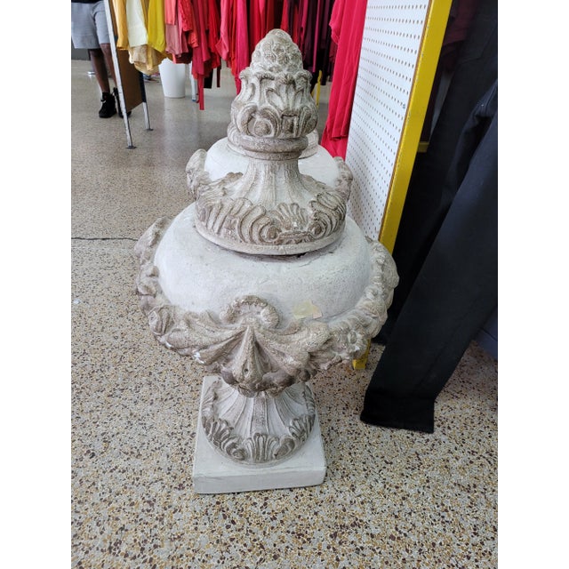 Sculpture Materials Vintage Concrete Urns With Rams Heads & Garlands For Sale - Image 7 of 13