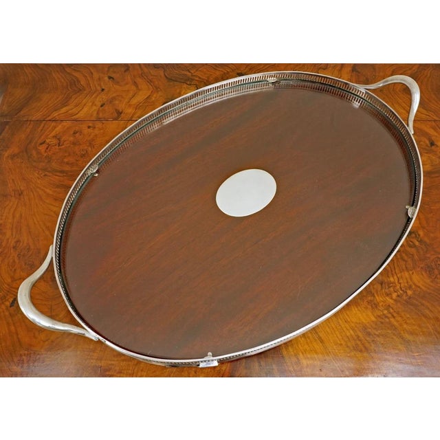 Edwardian Mahogany Oval Tray Silverplate Wood Tray Maple & Co London For Sale - Image 4 of 9